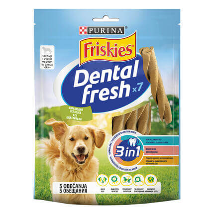 PURINA® FRISKIES® Dog Dental Fresh Лакомство за кучета в зряла възраст от средни породи, 180g