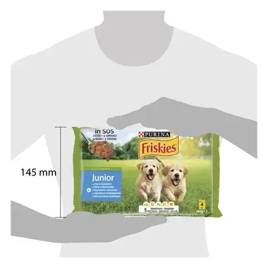 PURINA®FRISKIES® за малки кученца, Пиле и Морков ,Пауч, Мултиопаковка 4х100g
