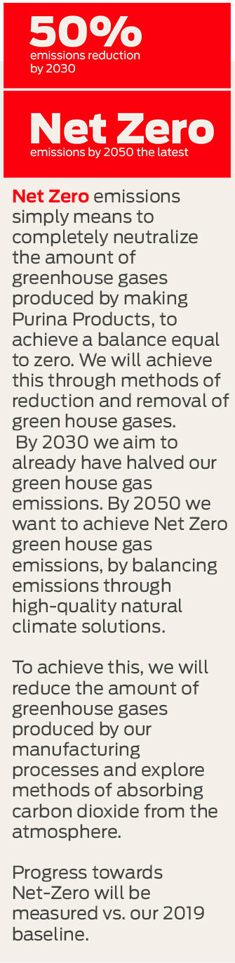 Reaching Net zero emissions is a key part of Purina's sustainability journey